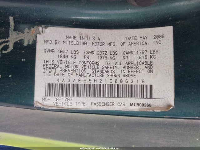 2001 MITSUBISHI ECLIPSE SPYDER 4A3AE55H21E006319 Photo 8