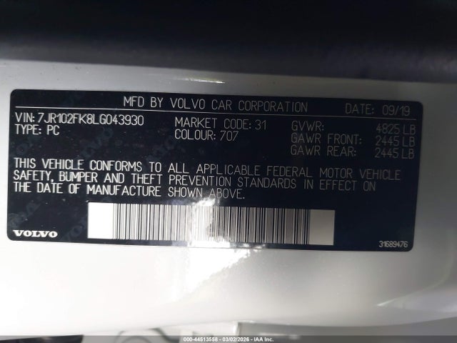 2020 VOLVO S60 7JR102FK8LG043930 Photo 8