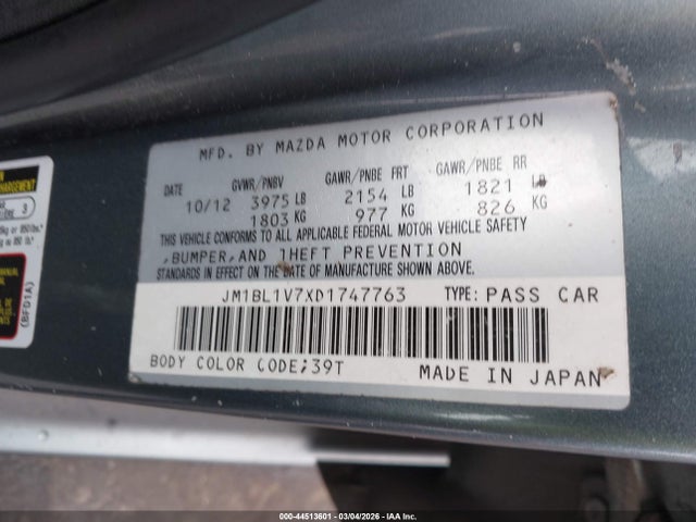 Продаж на аукціоні авто 2013 Mazda Mazda3 I Touring, vin: JM1BL1V7XD1747763, номер лоту: 44513601