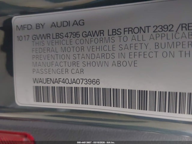 Aukcja sprzedaży 2018 Audi A4 2.0t Premium, vin: WAUENAF40JA073966, numer aukcji: 44513607