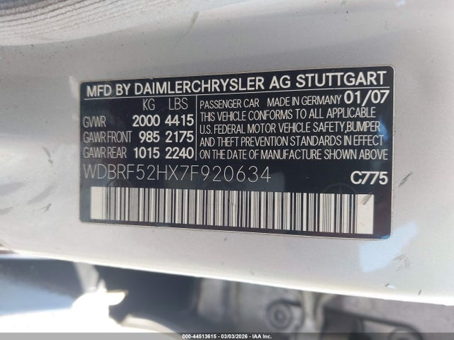 Продажа на аукционе авто 2007 Mercedes-benz C 230 Sport, vin: WDBRF52HX7F920634, номер лота: 44513615
