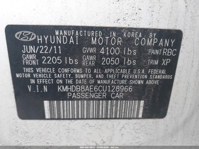 Aukcja sprzedaży 2012 Hyundai Elantra Touring Gls, vin: KMHDB8AE6CU128966, numer aukcji: 44513633