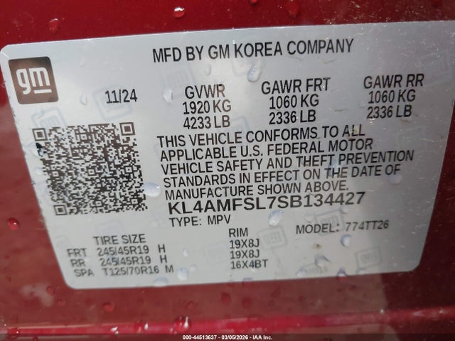 Aukcja sprzedaży 2025 Buick Encore Gx Avenir Fwd, vin: KL4AMFSL7SB134427, numer aukcji: 44513637