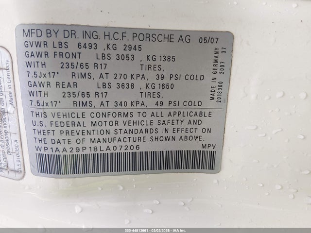 2008 PORSCHE CAYENNE WP1AA29P18LA07206 Photo 8