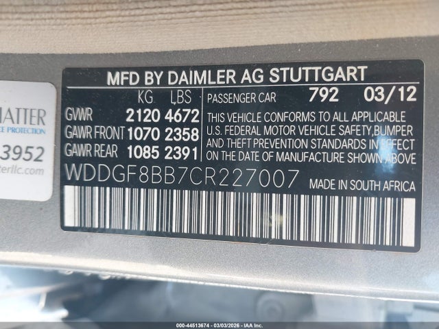 2012 Mercedes-benz C 300 Sport 4matic მანქანა იყიდება აუქციონზე, vin: WDDGF8BB7CR227007, აუქციონის ნომერი: 44513674