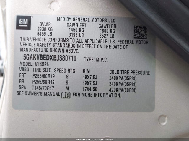 Продаж на аукціоні авто 2011 Buick Enclave 1xl, vin: 5GAKVBEDXBJ380710, номер лоту: 44513676