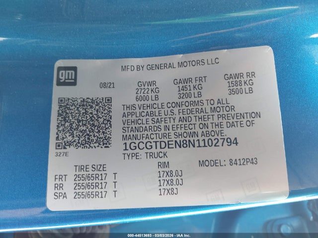 1GCGTDEN8N1102794 Chevrolet Colorado 4wd Short Box Z71