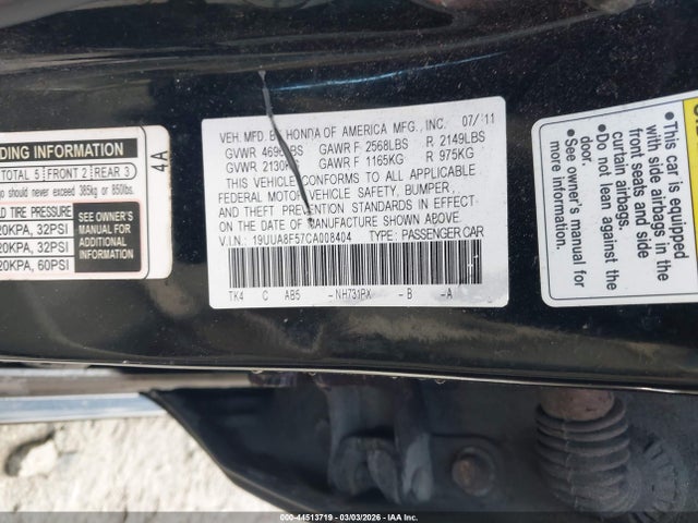 44513719 :رقم المزاد ، 19UUA8F57CA008404 vin ، 2012 Acura Tl 3.5 مزاد بيع
