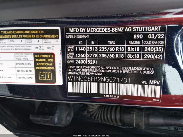 Продажа на аукционе авто 2022 Mercedes-benz Glc 300 4matic Suv, vin: W1N0G8EB2NG071731, номер лота: 44513722