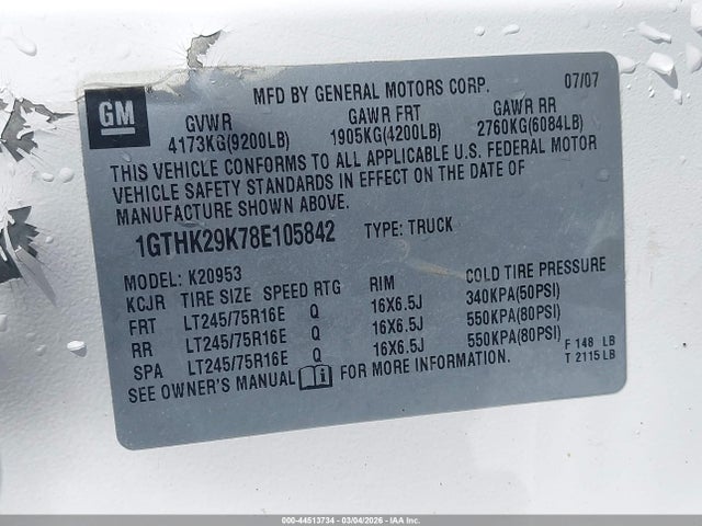 Продажа на аукционе авто 2008 Gmc Sierra 2500hd Sle1, vin: 1GTHK29K78E105842, номер лота: 44513734