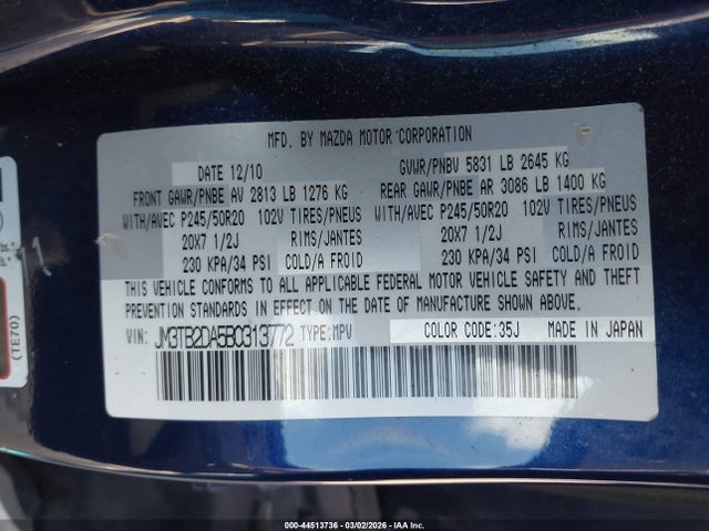 Aukcja sprzedaży 2011 Mazda Cx-9 Grand Touring, vin: JM3TB2DA5B0313772, numer aukcji: 44513736