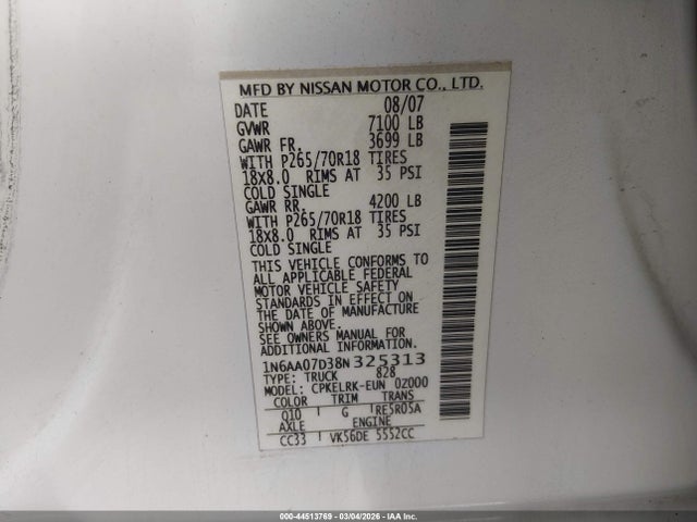 2008 NISSAN TITAN 1N6AA07D38N325313 Photo 8