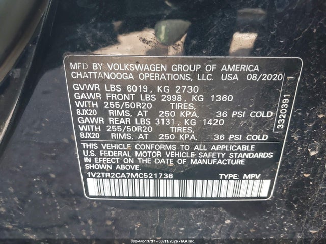 2021 VOLKSWAGEN ATLAS 1V2TR2CA7MC521738 Photo 8