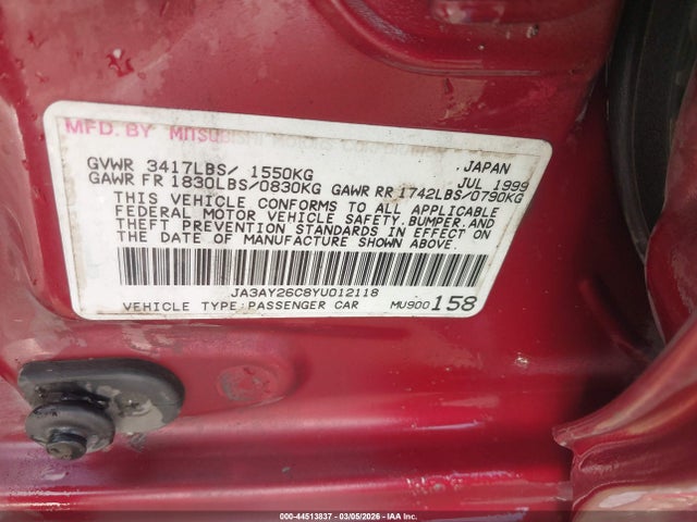 2000 MITSUBISHI MIRAGE JA3AY26C8YU012118 Photo 8