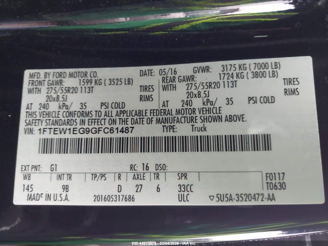 Ford F-150 Platinum 2016 1FTEW1EG9GFC61487 Image 9