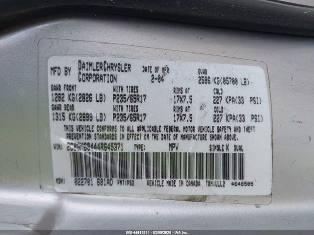 Aukcja sprzedaży 2004 Chrysler Pacifica, vin: 2C8GM68444R645371, numer aukcji: 44513911
