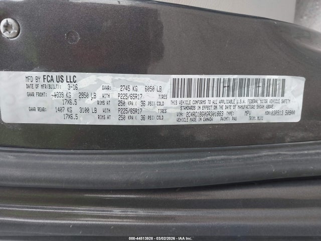 44513928 :رقم المزاد ، 2C4RC1BG0GR301883 vin ، 2016 Chrysler Town & Country Touring مزاد بيع