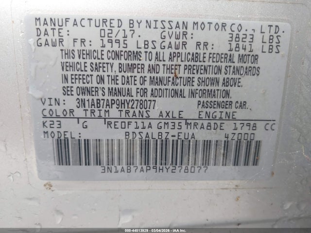 3N1AB7AP9HY278077 Nissan SENTRA S