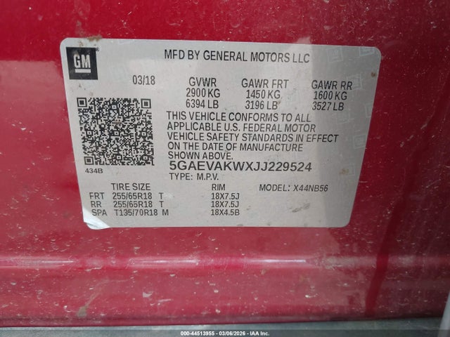 Продаж на аукціоні авто 2018 Buick Enclave Essence, vin: 5GAEVAKWXJJ229524, номер лоту: 44513955