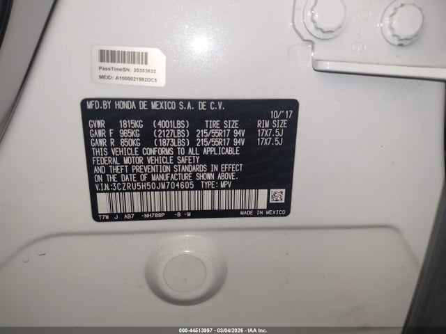3CZRU5H50JM704605 Honda HR-V EX