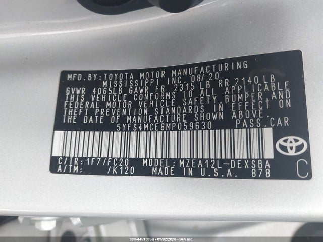 2021 TOYOTA COROLLA 5YFS4MCE8MP059630 Photo 8