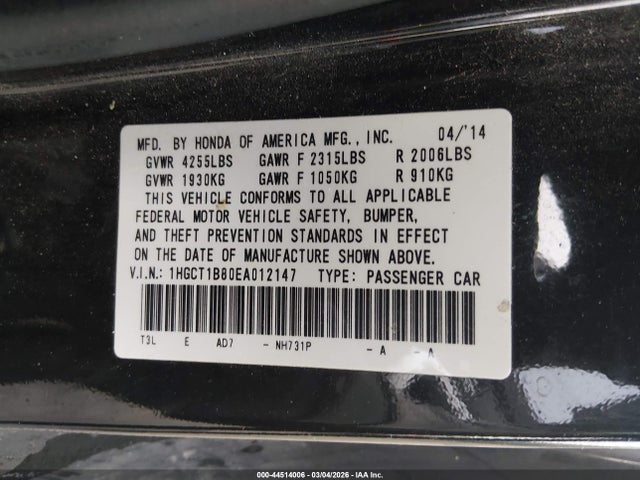 Honda Accord Ex-l 2014 1HGCT1B80EA012147 Image 9