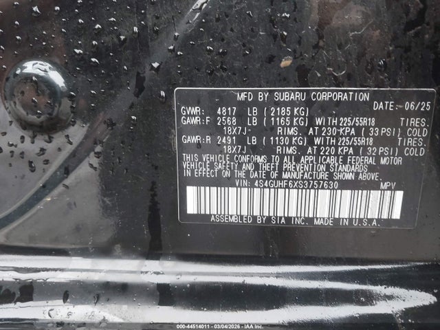 Продажа на аукционе авто 2025 Subaru Crosstrek Sport, vin: 4S4GUHF6XS3757630, номер лота: 44514011