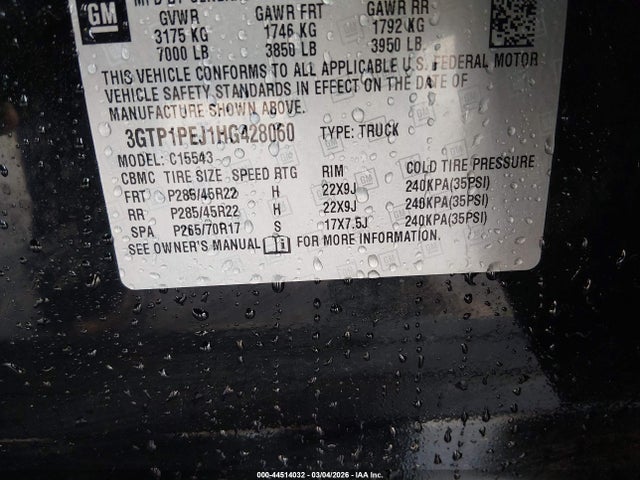 Aukcja sprzedaży 2017 Gmc Sierra 1500 Denali, vin: 3GTP1PEJ1HG428060, numer aukcji: 44514032