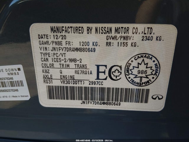 Aukcja sprzedaży 2021 Infiniti Q50 Red Sport 400 Awd, vin: JN1FV7DR4MM880649, numer aukcji: 44514046