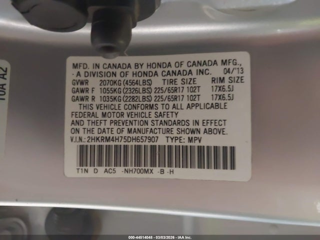 Aukcja sprzedaży 2013 Honda Cr-v Ex-l, vin: 2HKRM4H75DH657907, numer aukcji: 44514048