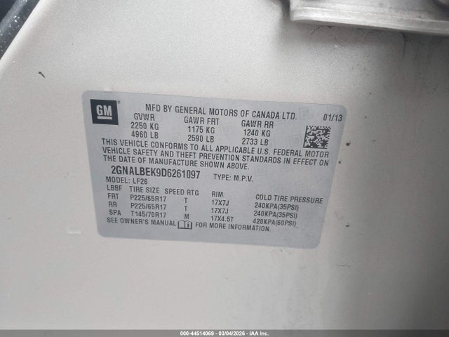 Продаж на аукціоні авто 2013 Chevrolet Equinox Ls, vin: 2GNALBEK9D6261097, номер лоту: 44514069