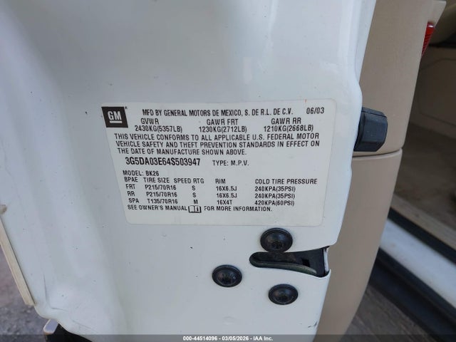 Продаж на аукціоні авто 2004 Buick Rendezvous Cx, vin: 3G5DA03E64S503947, номер лоту: 44514096