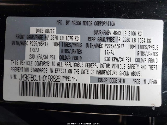 Продаж на аукціоні авто 2017 Mazda Cx-5 Touring, vin: JM3KFBCL1H0198826, номер лоту: 44514112