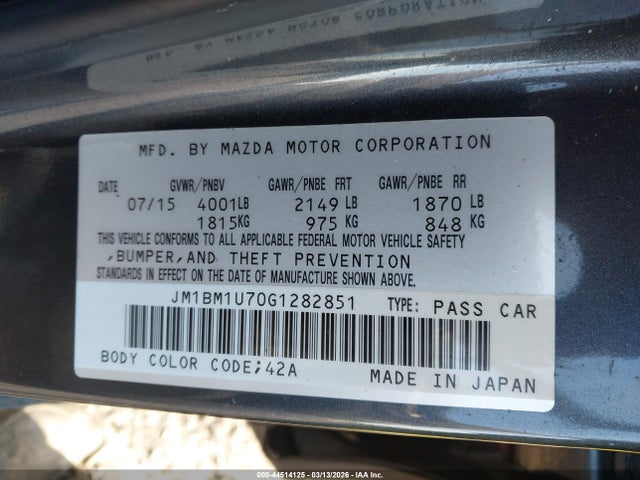 Aukcja sprzedaży 2016 Mazda Mazda3 I Sport, vin: JM1BM1U70G1282851, numer aukcji: 44514125