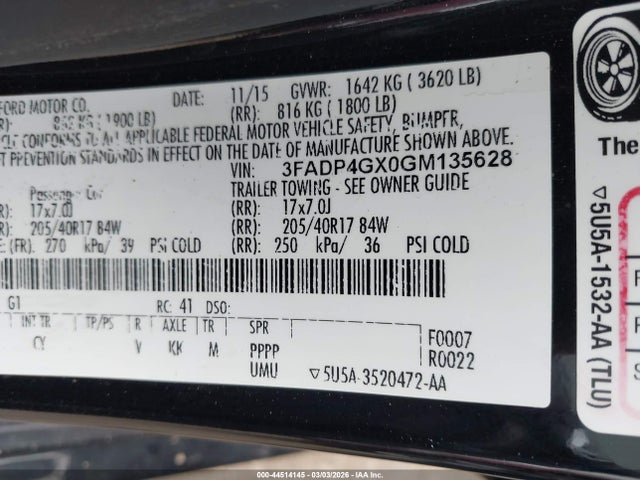 3FADP4GX0GM135628 Ford FIESTA ST