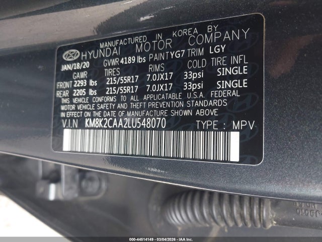 2020 HYUNDAI KONA KM8K2CAA2LU548070 Photo 8