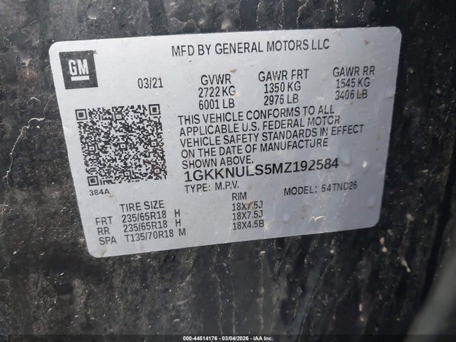 2021 Gmc Acadia Awd Slt მანქანა იყიდება აუქციონზე, vin: 1GKKNULS5MZ192584, აუქციონის ნომერი: 44514176