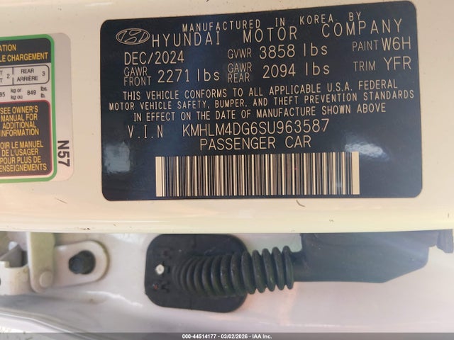 2025 Hyundai Elantra Sel Sport მანქანა იყიდება აუქციონზე, vin: KMHLM4DG6SU963587, აუქციონის ნომერი: 44514177
