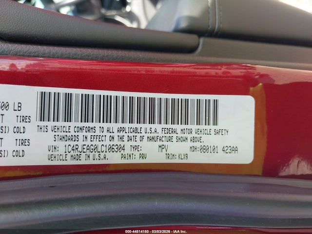 Продаж на аукціоні авто 2020 Jeep Grand Cherokee Altitude 4x2, vin: 1C4RJEAG0LC106304, номер лоту: 44514180