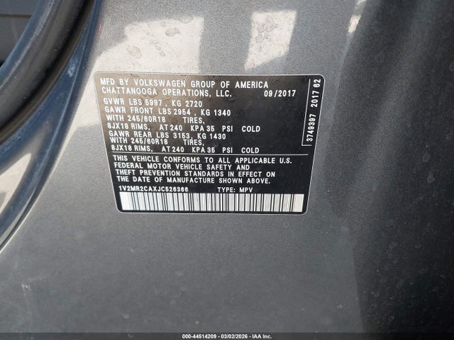 Продаж на аукціоні авто 2018 Volkswagen Atlas 3.6l V6 Sel, vin: 1V2MR2CAXJC526366, номер лоту: 44514209