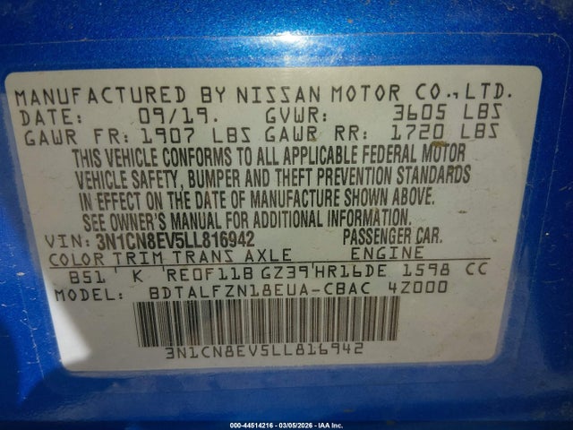 Nissan Versa Sv Xtronic Cvt 2020 3N1CN8EV5LL816942 Image 9