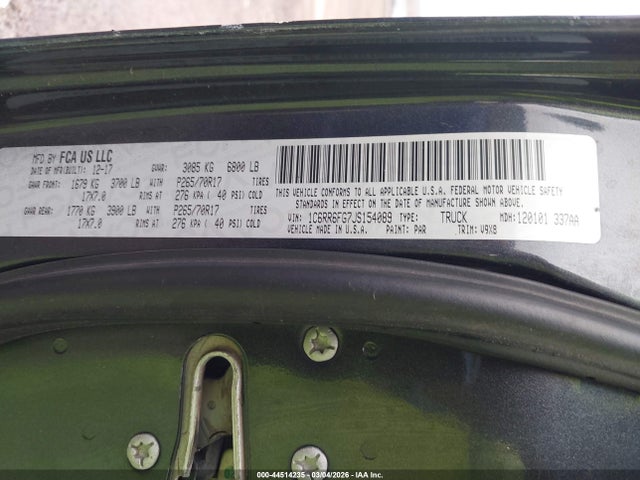 Aukcja sprzedaży 2018 Ram 1500 Tradesman  4x2 6'4 Box, vin: 1C6RR6FG7JS154089, numer aukcji: 44514235