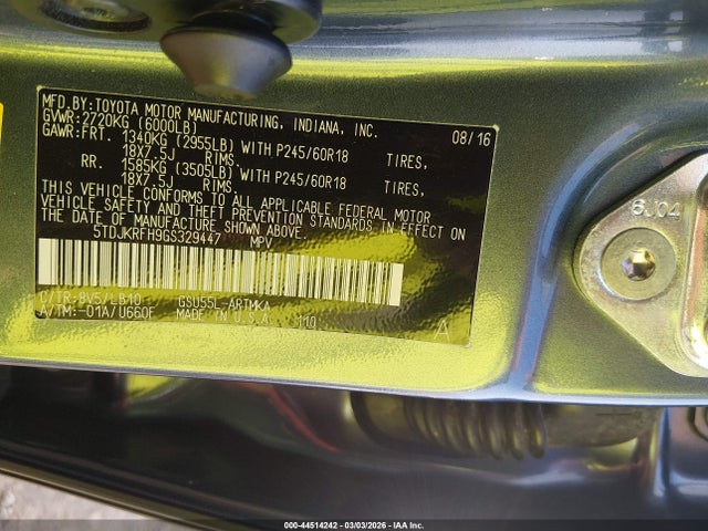 5TDJKRFH9GS329447 Toyota Highlander Xle V6