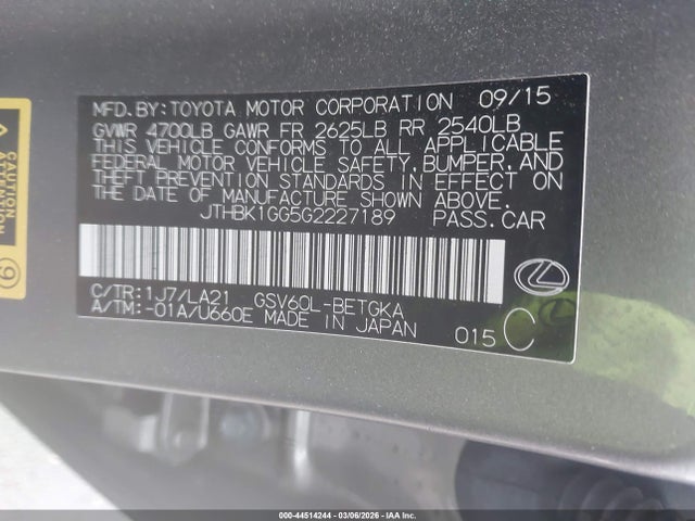 Продаж на аукціоні авто 2016 Lexus Es 350, vin: JTHBK1GG5G2227189, номер лоту: 44514244