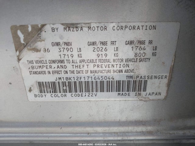 2007 MAZDA MAZDA3 JM1BK12F171645044 Photo 8