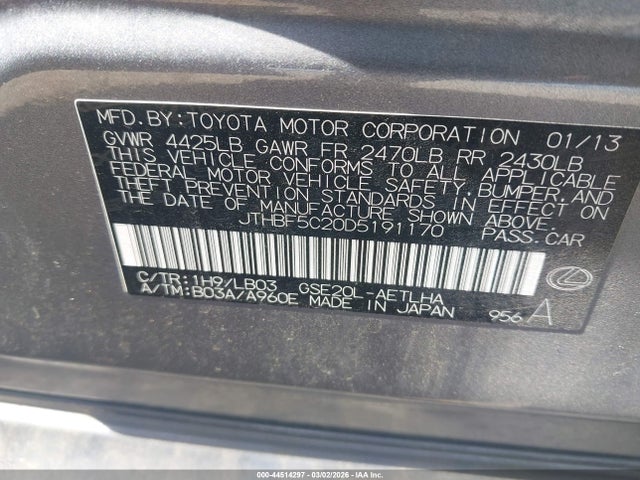 Продажа на аукционе авто 2013 Lexus Is 250, vin: JTHBF5C20D5191170, номер лота: 44514297
