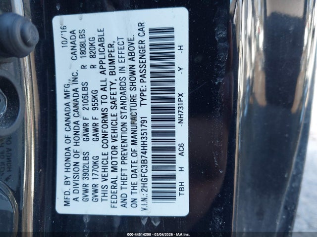 Honda Civic Ex-l 2017 2HGFC3B74HH351791 Image 9
