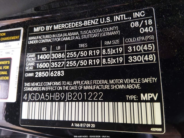 2018 Mercedes-benz Gle 350 4matic მანქანა იყიდება აუქციონზე, vin: 4JGDA5HB9JB201222, აუქციონის ნომერი: 44514303