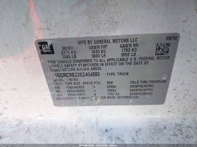 1GCRCREC2EZ404393 Chevrolet Silverado 1500 1lt