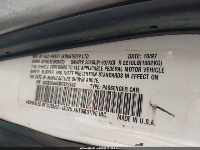 Продажа на аукционе авто 1998 Subaru Legacy Outback/outback Limited/outback Sport, vin: 4S3BG685XW7622449, номер лота: 44514330
